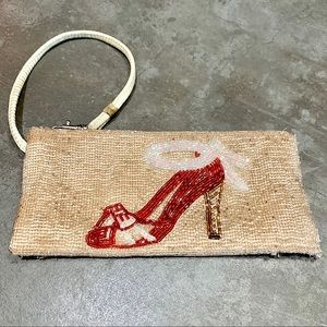 Liz Claiborne hand beaded Ruby Red wristlet bag clutch purse